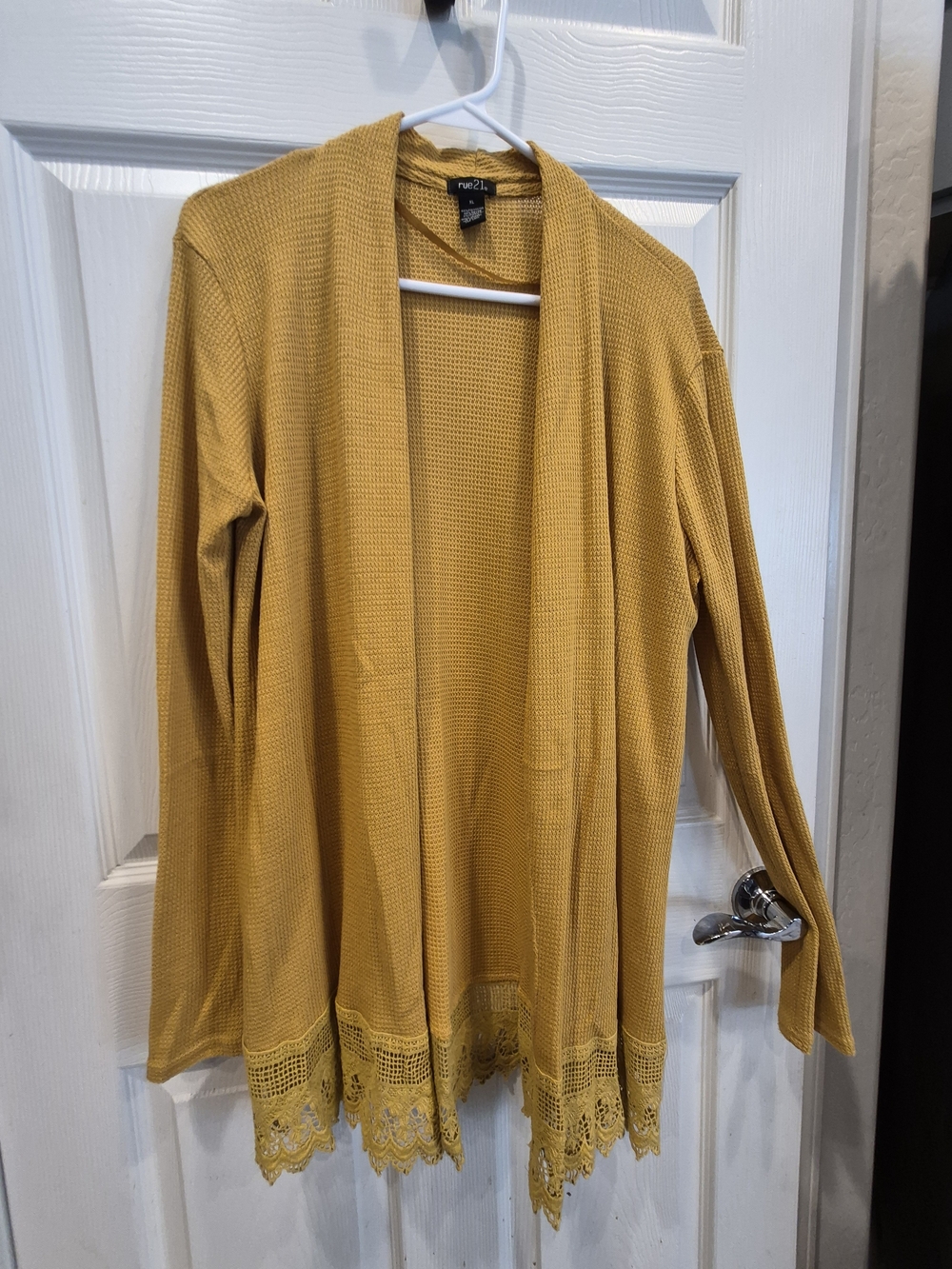 Rue21 Mustard Yellow Open-Front Cardigan with Lace Hem